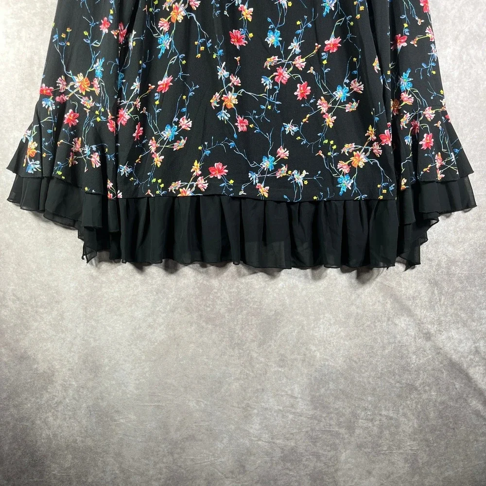 UMGEE Top Womens Large Black Floral Ruffle Tie High Neck Bell Sleeve Boho Hippie - Picture 3 of 9